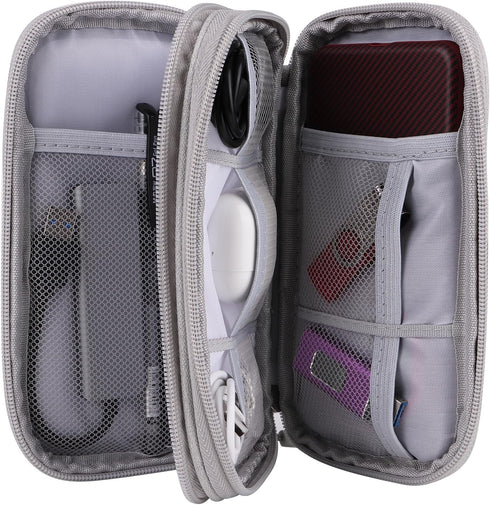 JIAKAI Travel Cable Organizer, Double Layer Electronics Accessories Organizer Bag for Cable, Charger, Phone - Grey
