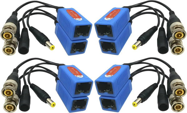 Igreeman 4 Pair Passive Video Balun BNC to RJ45 Adapter with Power, 1080P-8MP Ethernet Cable Transceiver for Cameras