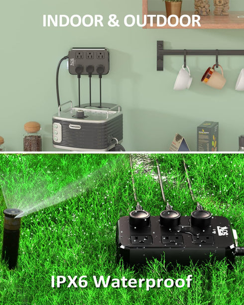 Weatherproof Outdoor Power Strip, Waterproof Surge Protector with 6 Wide Outlets, 3 USB Ports, 10FT Extension Cord,