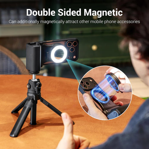 JJC 1/4" Upgraded Magnetic Phone Camera Grip with Remote, Cell Phone Camera Grip Handle Compatible with MagSafe iPhone