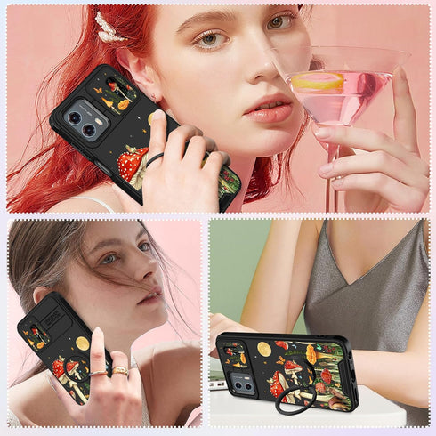 2in1 Cute Girls Phone Cover for Motorola Moto G 5G 2023, Unique Mushroom Design with Camera Cover and Ring Stand
