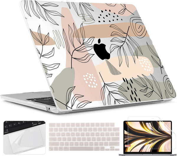 TWOLSKOO MacBook Air 13.6 inch Case 2022-2024 - Plastic Hard Shell Cover with Touch ID, Screen Protector, Tropical