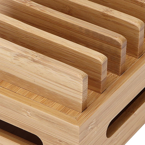 Bamboo Charging Station Rack for Multiple Devices, Universal Docking Station USB Multi-Charger Organizer Compatible