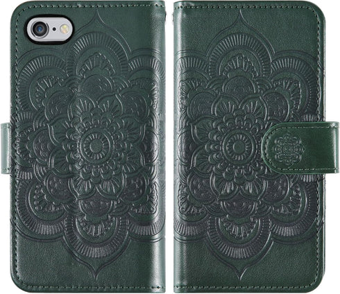 Asuwish iPhone 6 6s Wallet Case with Flip Card Holder & Tempered Glass Protector - Dark Green for Men & Women.