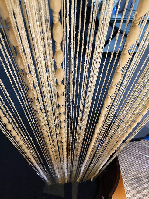 Hysenm Beige Panel Door String Curtains 39x79 Inch Soft Balls Romantic Glitter Fringe Room Divider Home Décor