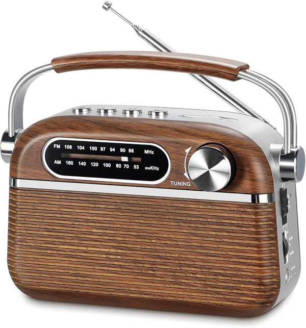 PRUNUS J-130 Small Retro Vintage Radio Bluetooth, Portable AM FM Transistor Radio, Rechargeable