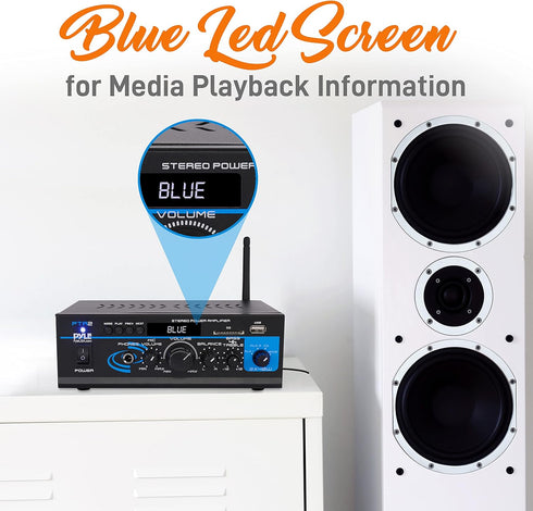 Pyle Home Audio Power Amplifier System - 2X40W Bluetooth Mini Dual Channel Mixer Receiver for Speakers