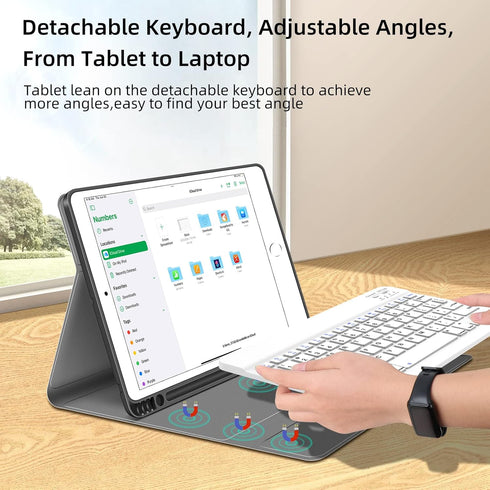 JUQITECH Keyboard Case for iPad 9th 8th 7th Generation 10.2" Wireless Bluetooth Magnetic Detachable Keyboard iPad 9th/8th/7th Gen 2021/2020/2019 Stand Tablet Cover Case Built-in Pencil Holder, Blue