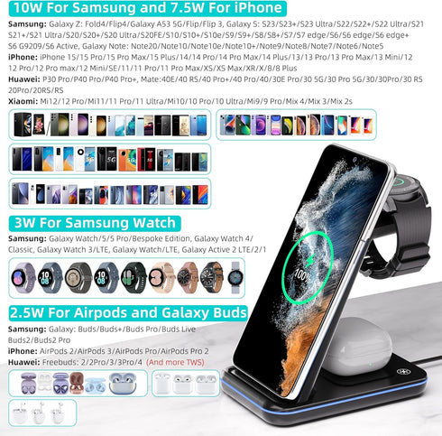 Samsung Wireless Charger, 3 in 1 Fast Charging Station for Galaxy S23/S22/S21/S20/S10/Note 20/10