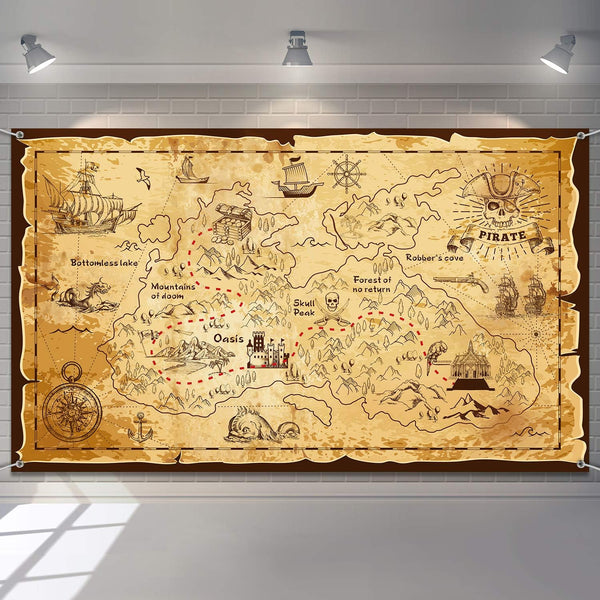 Blulu Pirate Party Decorations, Halloween Treasure Map Pirate Theme Backdrop for Photography, Birthday Supplies