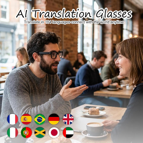 XOOMEER 160+Languages AI Smart Glasses with Color-Change Lenses Bluetooth Glasses for Men Women with Translation Voice