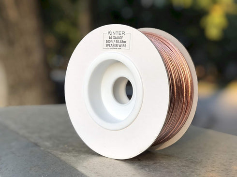 Kinter Cable 100ft 16-Gauge Audio Stereo Speaker Wire Cable, 100 Feet, 30.48 Meters, 2 Conductor, Polarity Marked, Flexible Clear PVC, CCA, Home Theater, HiFi, Surround or Auto Amps