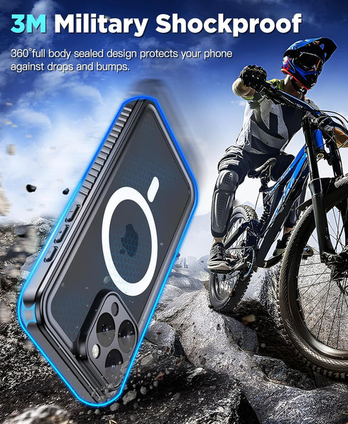 Beeasy Waterproof Case for iPhone 15 Pro, 360 Degree Outdoor Protective Case with Screen Protector, Black