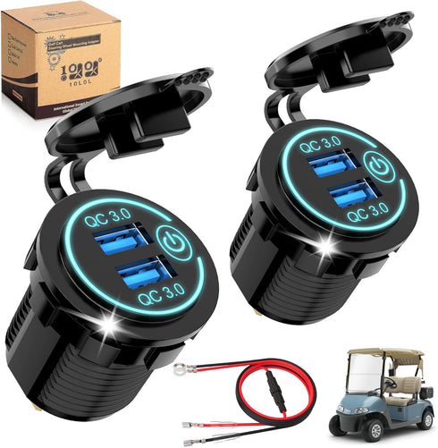 10L0L Golf Cart Quick Charge QC 3.0 Dual USB Charger Socket, 12V-24V USB Outlet for Yamaha EZGO Club Car