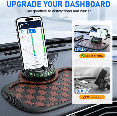 Generic 360 Multifunction Car Anti Slip Dashboard Mat with Rotatable Phone Holder, Temporary Parking Number, Organizer