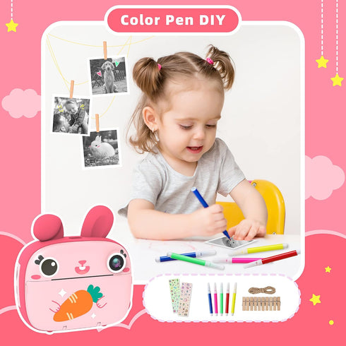 CAMCLID 2.5K 32GB 1080P 3-12 Kids Instant Camera - Instant Print Camera with No Ink, Card, Selfie & Video, Pink Toy