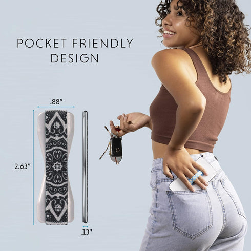 LOVEHANDLE Universal Phone Grip - Phone Holder for Smartphones & Mini Tablets, Made in The USA, Boho Silver