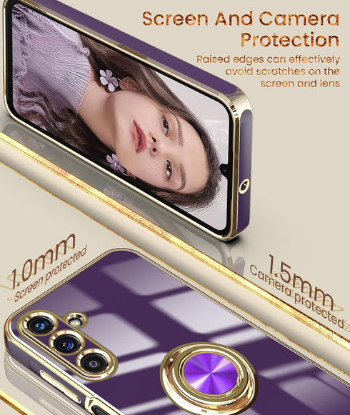 Dretal Galaxy A15 5G Case - Slim TPU, Screen Protector, 360° Rotatable Ring Holder, Magnetic Kickstand, Deep Purple.