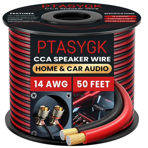 14 Gauge Speaker Wire 50 Feet - 2 Conductor CCA Clear Audio