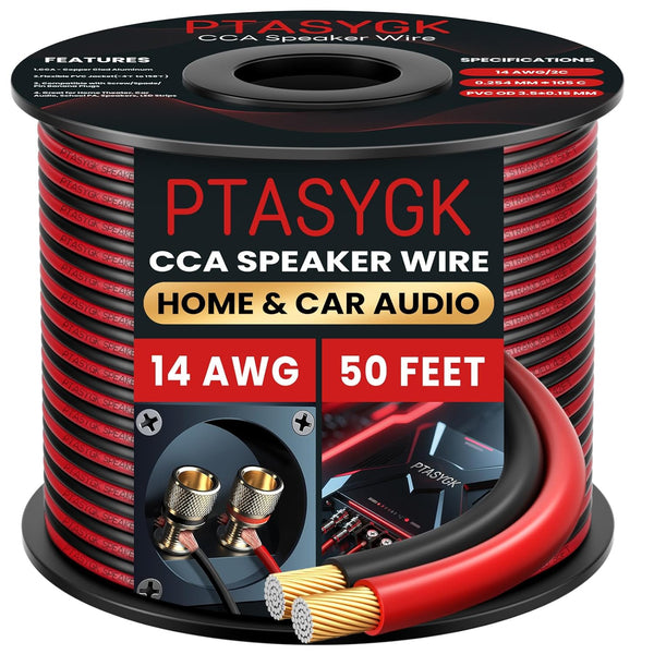 14 Gauge Speaker Wire 50 Feet - 2 Conductor CCA Clear Audio