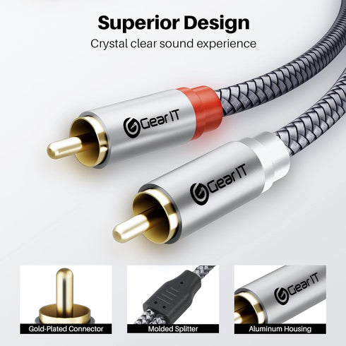 GearIT RCA Cable (3.3FT), 2RCA Male to 2RCA Male Stereo Audio Cables, Shielded Braided RCA Stereo Cable for Home