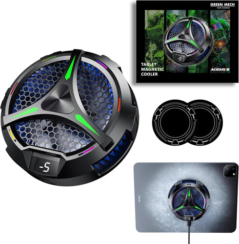 iPad Cooler, Magnetic Tablet Cooling Fan for iPad/Surface Pro/Samsung Tab, Temperature Display for Mobile Gaming (Green