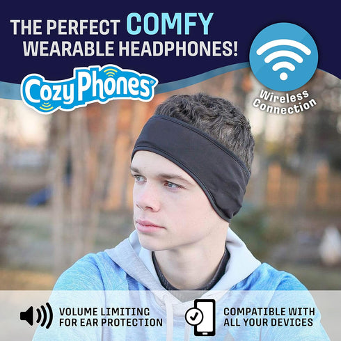 CozyPhones Sleep Headphones - Wireless Over Ear Headphones from Ultra Thin Cool Mesh Chordless Head Phones for Side Sleepers, Meditation, Running, Laptop, and Phone - Black Lycra by CozyPhones
