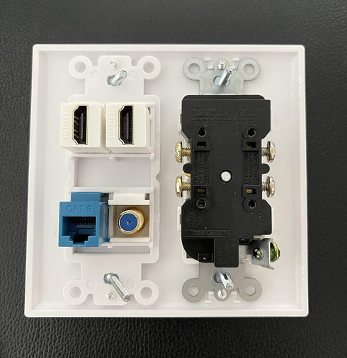 IBL-15A Power Outlet, 2 Port HDMI, 1 Cat6 Ethernet, 1 Coax Cable TV Wall Plate