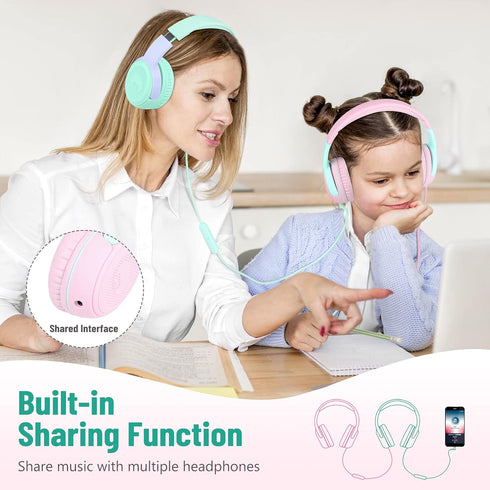 Shop rockpapa Share 1 Kids Headphones: Wired, Microphone, 85dB/94dB Volume Limit, Cute Foldable for School, Travel -