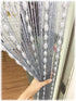 Flat Silver Ribbon Thread Door String Curtain with Shaggy Tassel Room Divider, 39’’x79’’ (Grey-style2)