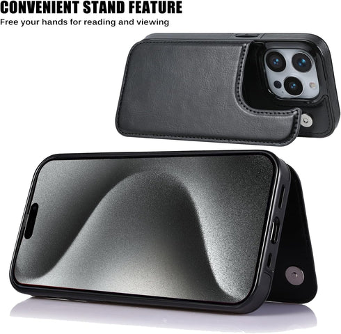 Wallet Case Compatible with iPhone 15 Pro Max (6.7"), Slim Protective Case with Card Holder and Screen Protective