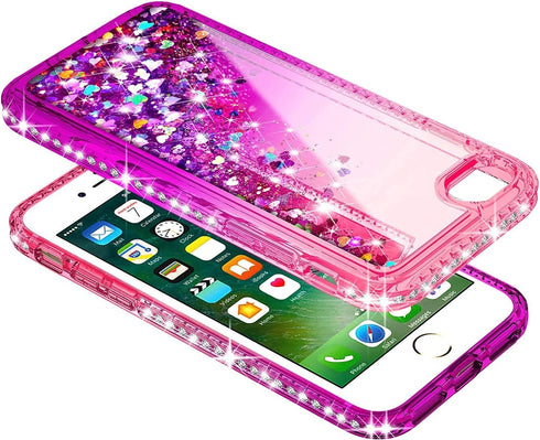 NGB iPhone 6 6S 7 8 Case, with Tempered Glass Screen Protector, Ring Holder, Pink/Purple