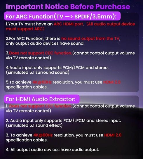 avedio links HDMI ARC Audio Extractor Converter - 4K@60Hz HDMI to Optical Toslink Adapter