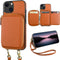 Bocasal RFID Blocking Wallet Case for iPhone 14 & 13, Adjustable Crossbody Zipper Purse with Kickstand, 6.1 Inch (Brown)