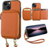 Bocasal RFID Blocking Wallet Case for iPhone 14 & 13, Adjustable Crossbody Zipper Purse with Kickstand, 6.1 Inch (Brown)