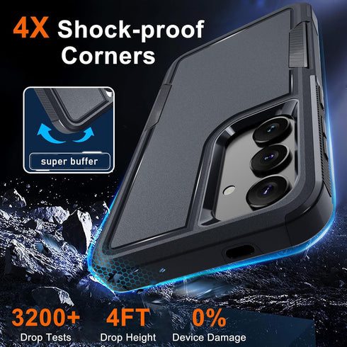 for Samsung Galaxy S24 Plus Case, Full Body Heavy Duty Rugged Shockproof Protective Phone Cover with Lanyard Strap, Tempered Glass Screen Protector and Camera Lens Cover, Black Matte