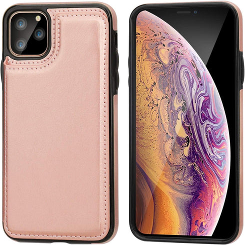 OT ONETOP Wallet Case for iPhone 11 Pro Max, Rose Gold, PU Leather, Card Holder, Kickstand, Shockproof Cover, 6.5 Inch