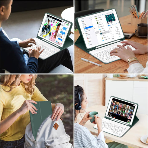 iPad 9th/8th/7th Generation (2021/2020/2019) 10.2 inch Case with Detachable Wireless Bluetooth Keyboard, Dark Green