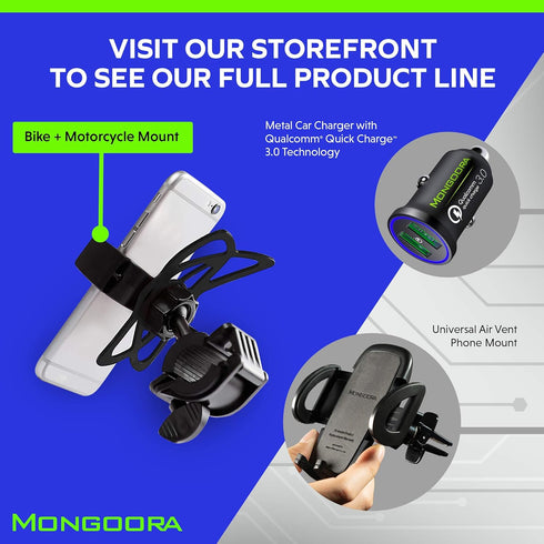 Mongoora 3 Bike & Motorcycle Phone Mount - GPS Cell Phone Holder for Bicycle Handlebar - Easy to Install Bike