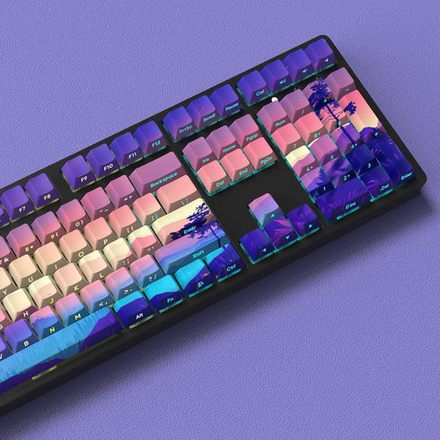 JSJT PBT Keycaps, Multi-Coloured Translucent Side Printed Keycap Set, 124 Keys Cherry Profile for Mechanical Keyboards