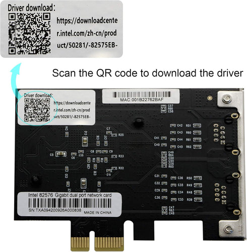 Dual Port Gigabit Ethernet Converged PCI-E x1 Card, 2X RJ45 Gigabit Network Interface Controller Adapter