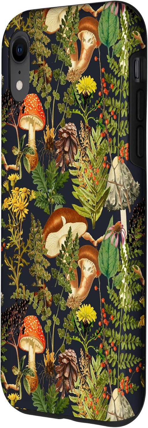 iPhone XR Case, Mushroom Woodland Scene with Elderberries, Fungi, Nature Shrooms