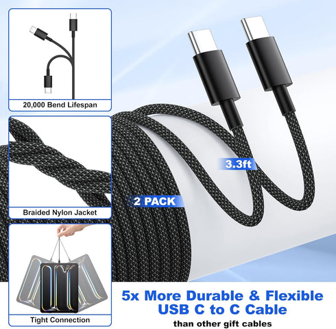 Car Charger for iPhone 15, 40W Dual USB C Fast Charger Cigarette Lighter + 2 Pack 6FT USB C to USB C Cable + Dual USB C