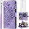 Samsung Galaxy S24 Ultra 5G Wallet Case with Mandala Flower, Tempered Glass Protector, Zipper Card Holder, Wrist Strap