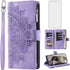 Samsung Galaxy S24 Ultra 5G Wallet Case with Mandala Flower, Tempered Glass Protector, Zipper Card Holder, Wrist Strap