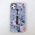 Compatible with iPhone 11 Pro Max Case, Finger Grip, 3D Embossed Pink Flowers Gray Shell Design, Rugged Shockproof Case