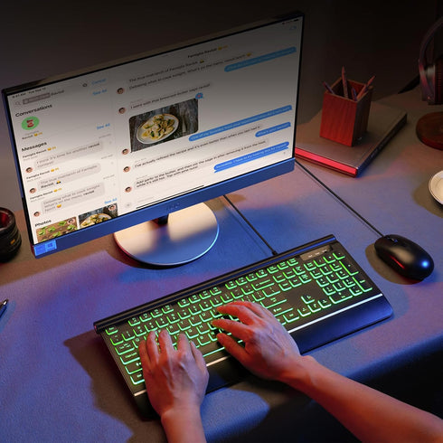 HeengYanson 7-Color Wired Keyboard and Mouse Combo, Backlit Computer Keyboards with Wrist Rest, Light Up Keyboard Easy