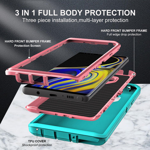 Samsung Galaxy Note 9 Case with 2Pcs Self Healing TPU Screen Protector & Camera Lens Protector (Aqua Blue/Pink)