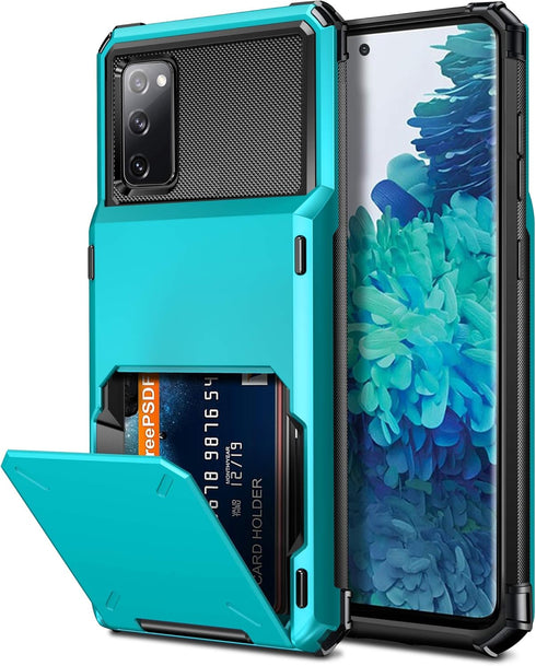 Vofolen Galaxy S20 FE 5G Case, Sky Blue Wallet with 4-Card Slot, Hidden Pocket, Dual Layer Hybrid Rubber Bumper