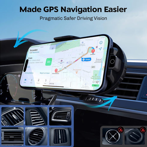 Wireless Car Charger with Phone Holder Mount, 15W-5W Qi Fast Charging Auto Clamping Car Charger Phone Holder Mount for